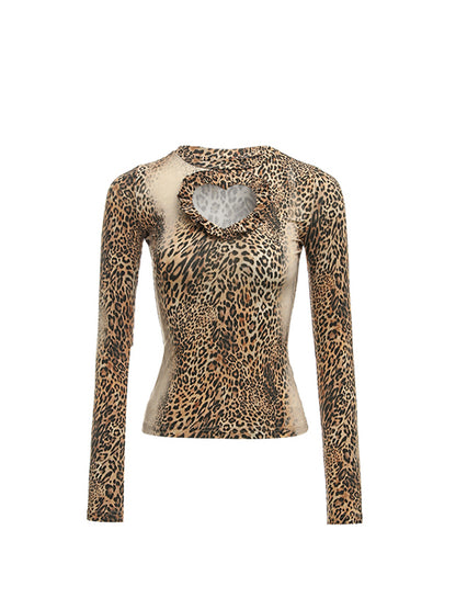 Heart Cutout Leopard Print T-Shirt