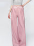 Pink & Grey High-waist Satin Ribbon Trousers - CHINASQUAD