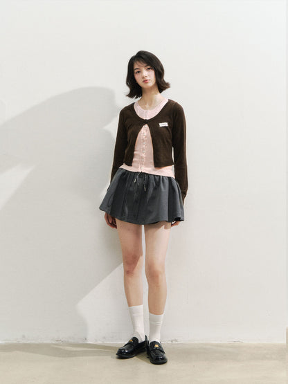 Lace Collar Fake Two-piece Cardigan - CHINASQUAD