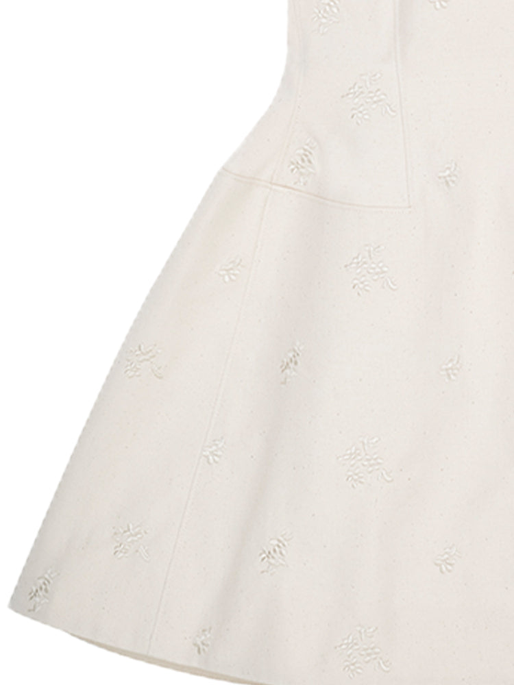 White Embroidered Halter A-Line Dress