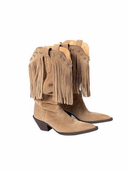 Pointed-Toe Studded Tassel Martin Boots