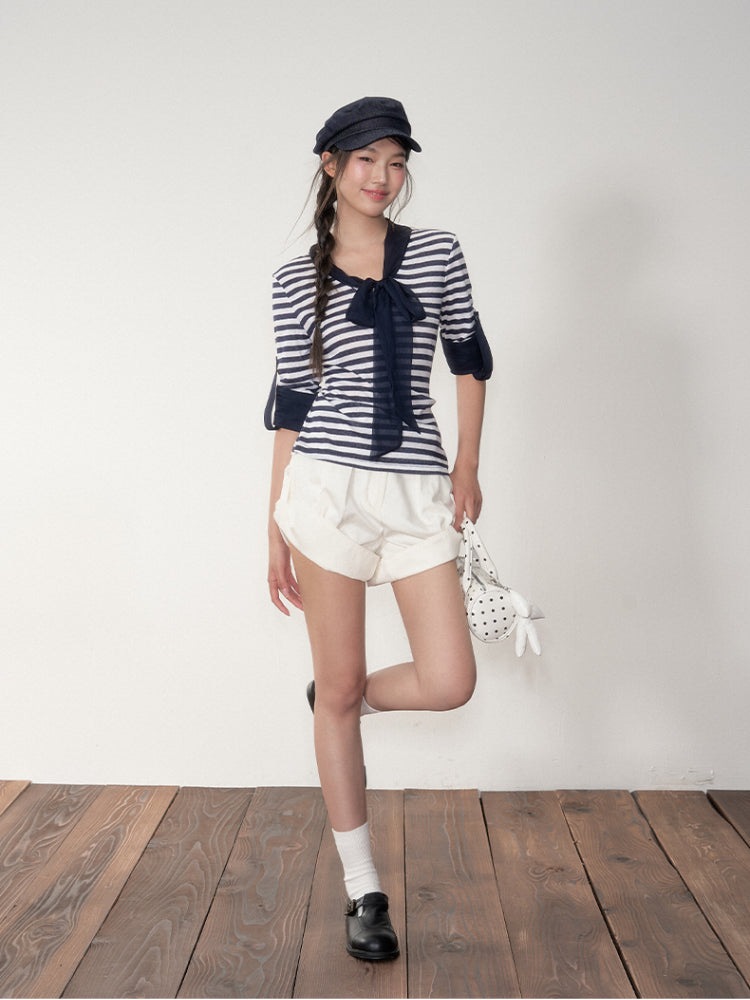 White Slim Fit Cuffed Casual Shorts