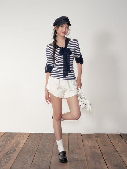 White Slim Fit Cuffed Casual Shorts