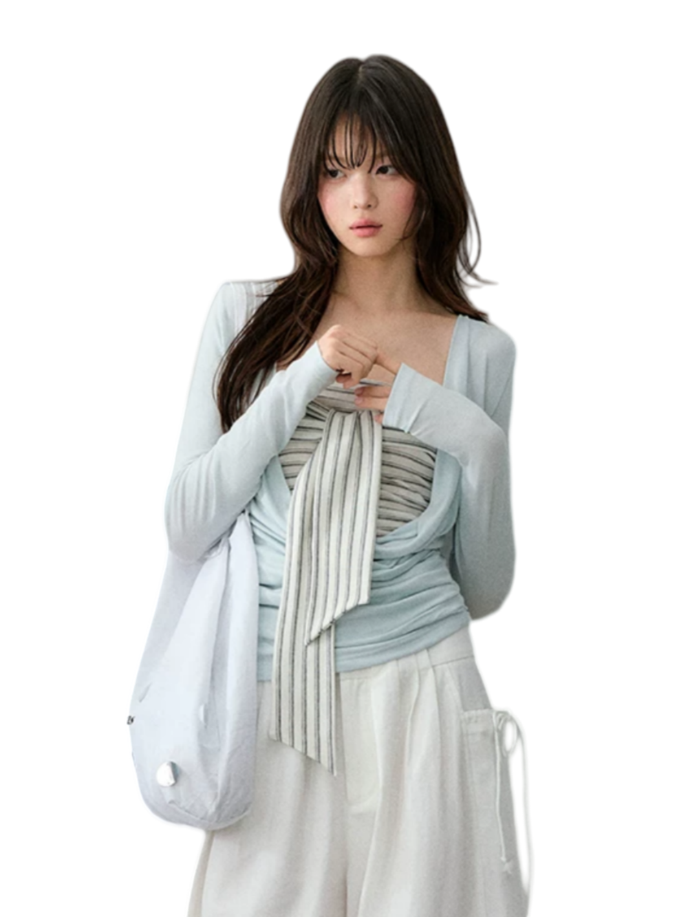 Lyocell Draped Neck Two-Piece Top Set