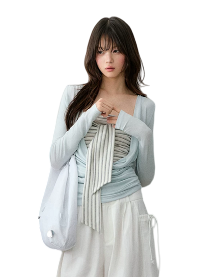 Lyocell Draped Neck Two-Piece Top Set