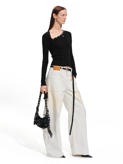 Polar Washed Twill Denim Wide-Leg Jeans