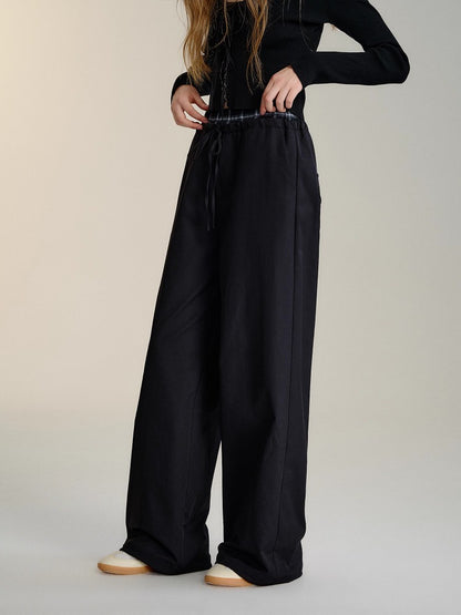 Black &amp; Brown Drawstring Wide-Leg Pants