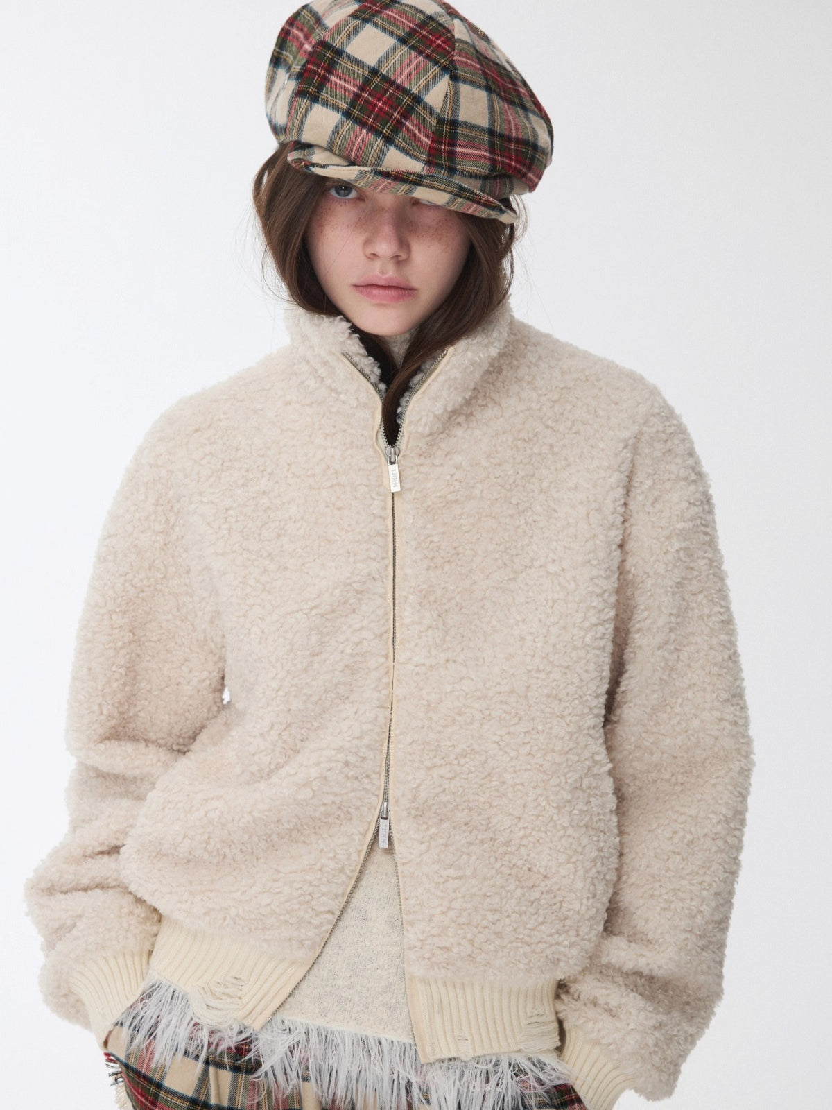 Distressed Fleece Zip-Up Cropped Jacket
