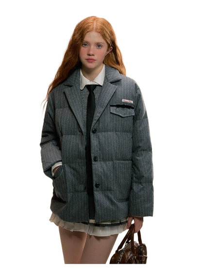 Gray Fashionable College Style Down Jacket