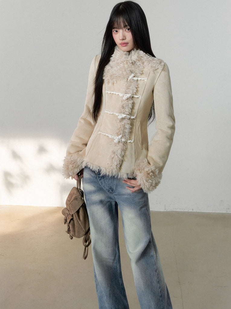 Shearling Lining Suede Duffle Jacket