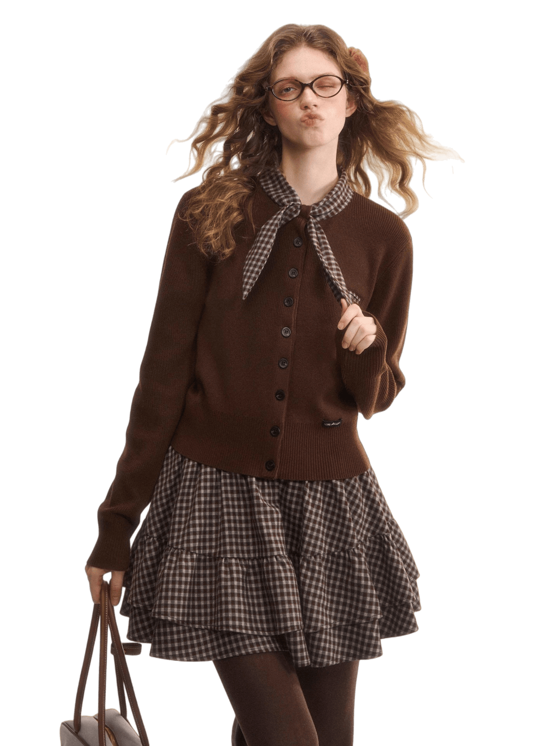 Wool-Blend Plaid Patchwork Knit Crewneck