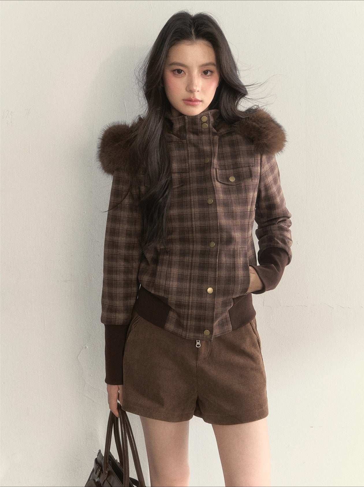 Fleece-Lined Faux Fur Collar Hooded Jacket