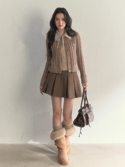 “Hazelnut Latte” Detachable Collar Retro Knit Cardigan