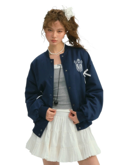 Bow Knot Badge Baseball Jacket