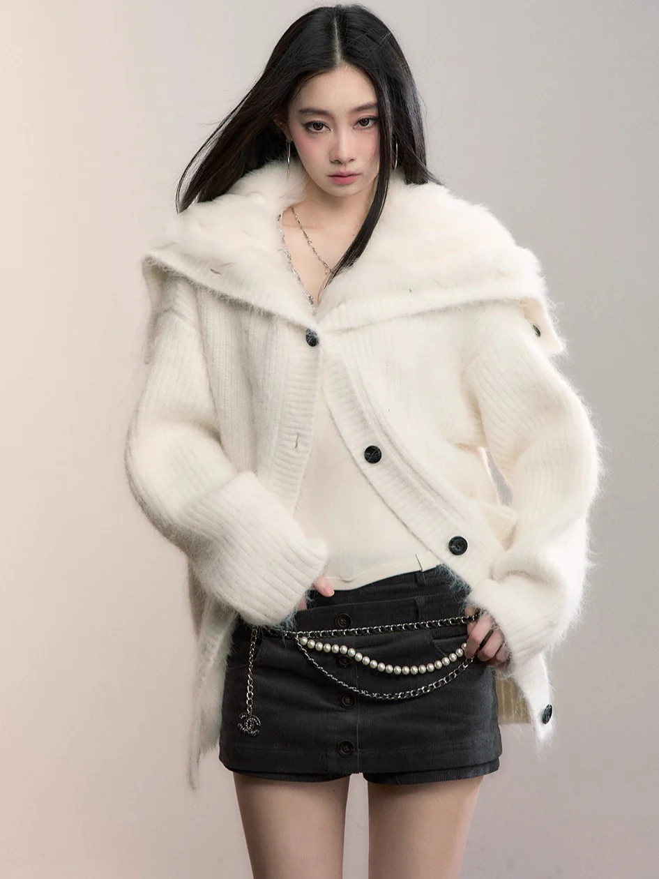 Fox Fur Collar Plush Knit Cardigan – CHINASQUAD