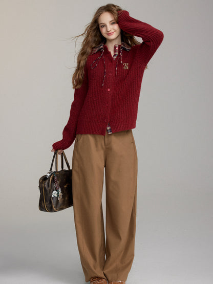 Detachable Plaid Knit Sweater