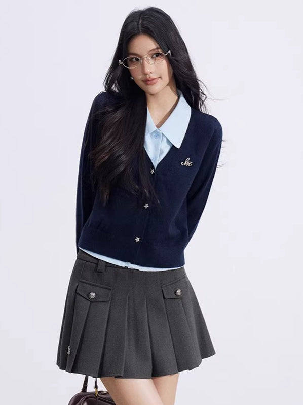 Layered-Effect Knit Polo Top