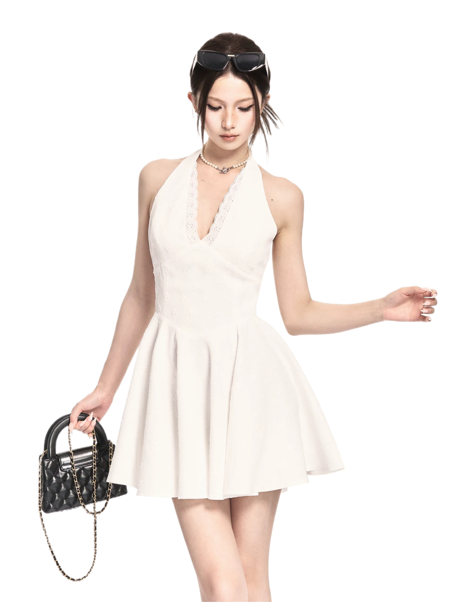 Romantic Rose Jacquard Halter Mini Dress
