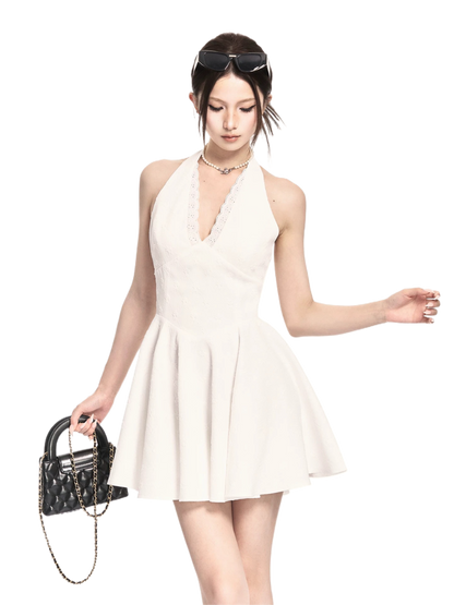 Romantic Rose Jacquard Halter Mini Dress