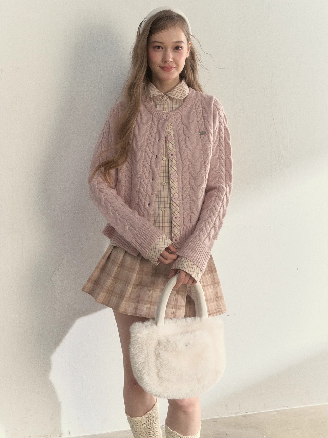 Wool-Blend Layered Doll Collar Knit Cardigan