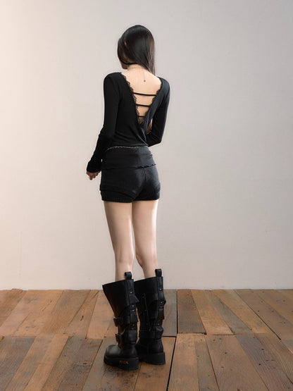 Textured Knit High-Waist Shorts