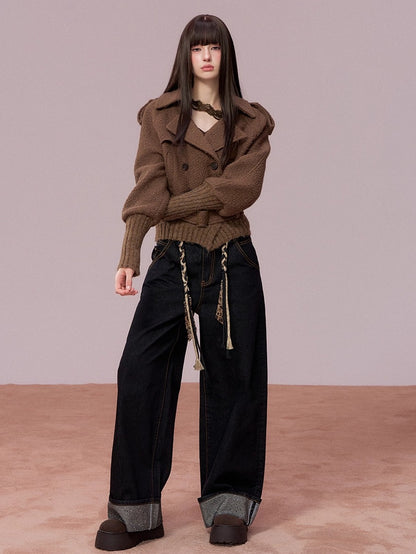 Wool-Blend Knit-Panel Jacket