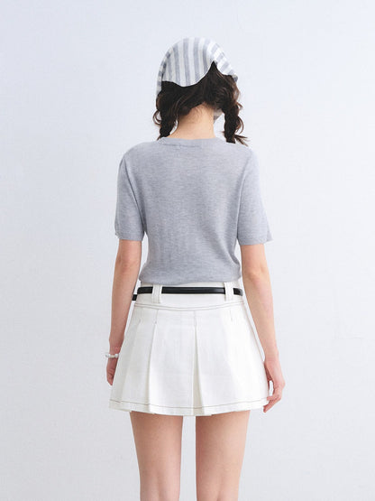 Wool-Blend Jacquard Knit Tee &amp; Striped Shoulder Set