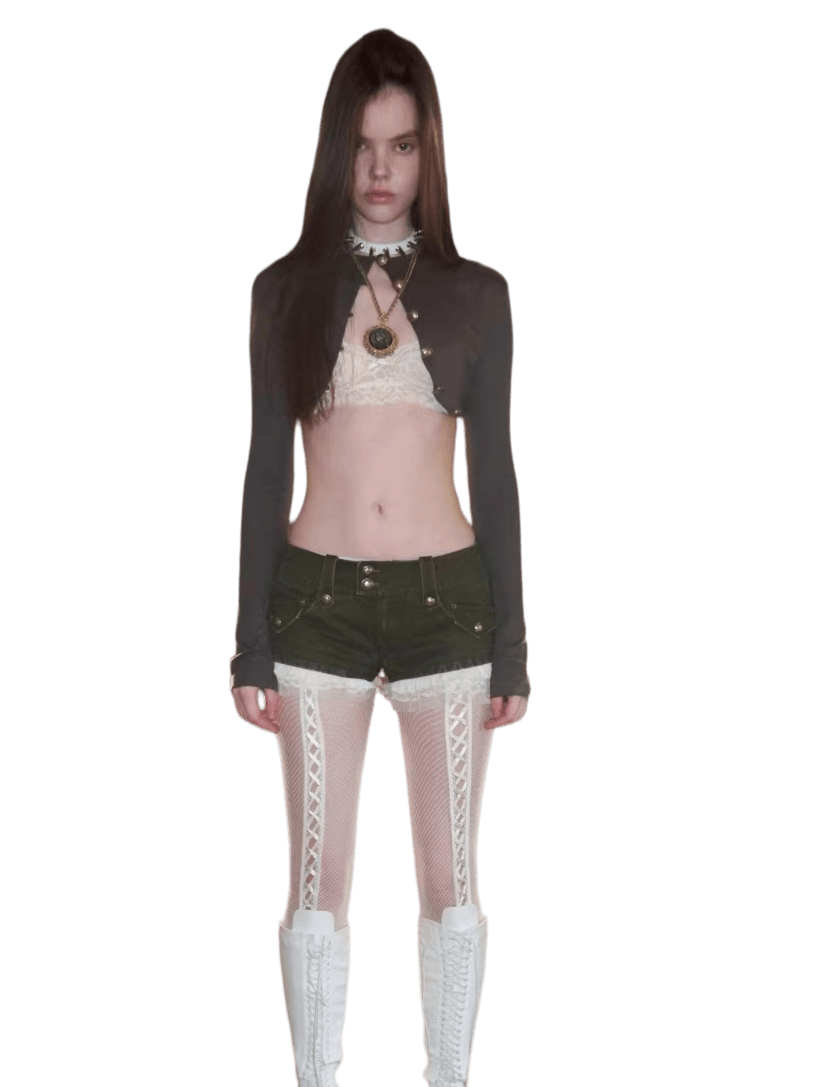 Metal Button Cropped Knit Bolero Jacket