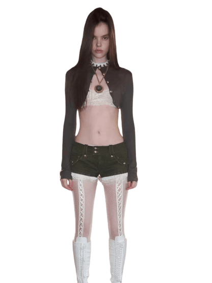 Metal Button Cropped Knit Bolero Jacket