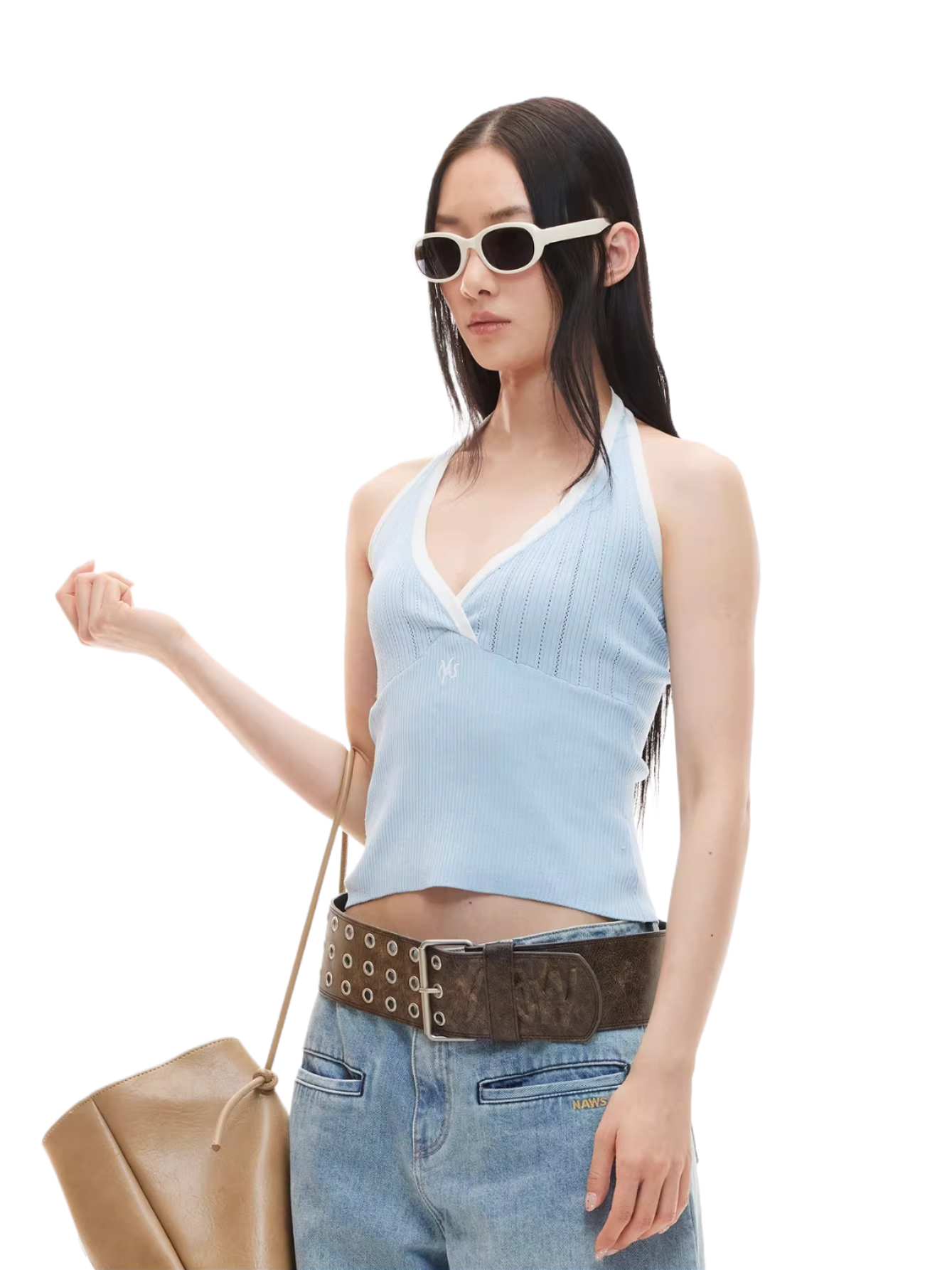 Cross-Pleated Halter Neck Fitted Tank