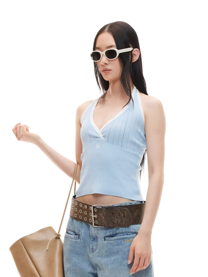 Cross-Pleated Halter Neck Fitted Tank