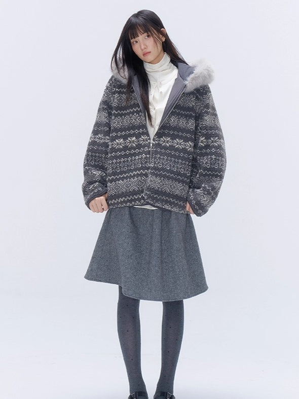 Detachable Faux Fur Collar Hooded Jacket