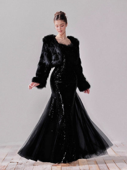 Starlit Pearl Sequin Mesh Mermaid Gown