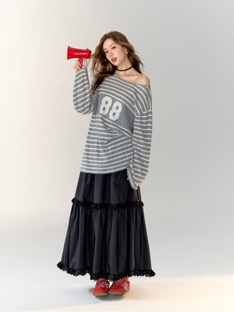 Printed Striped Knitted Sweater