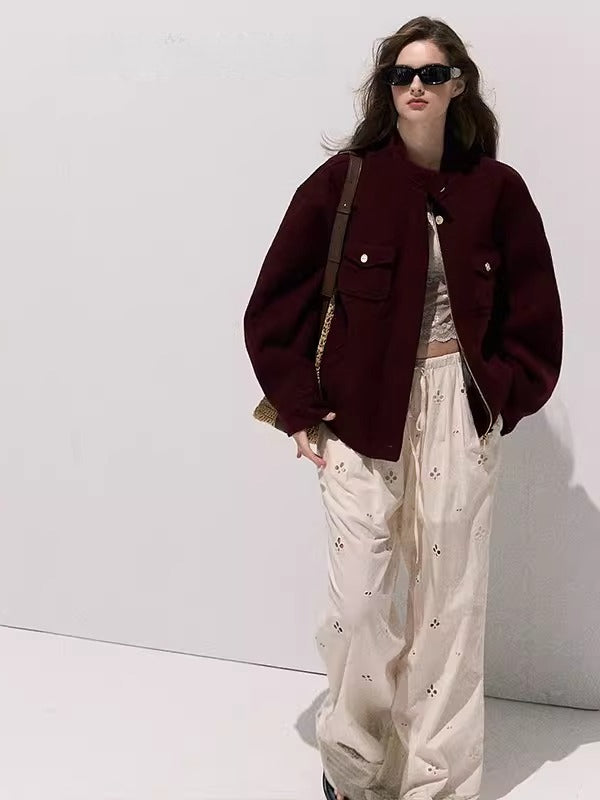 Wool-Blend Oversized Short Jacket