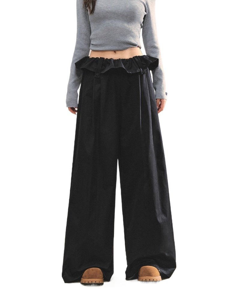 Turned-over Waist Straight-leg Casual Pants