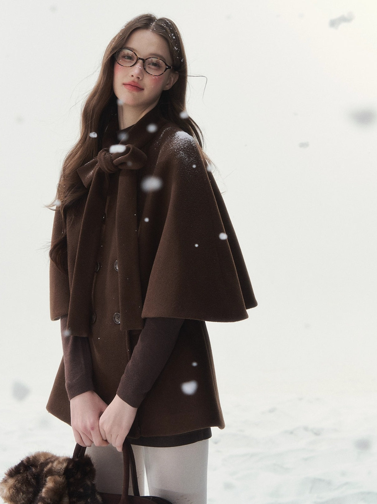 Double-Breasted Bow-Tie Cape Jacket