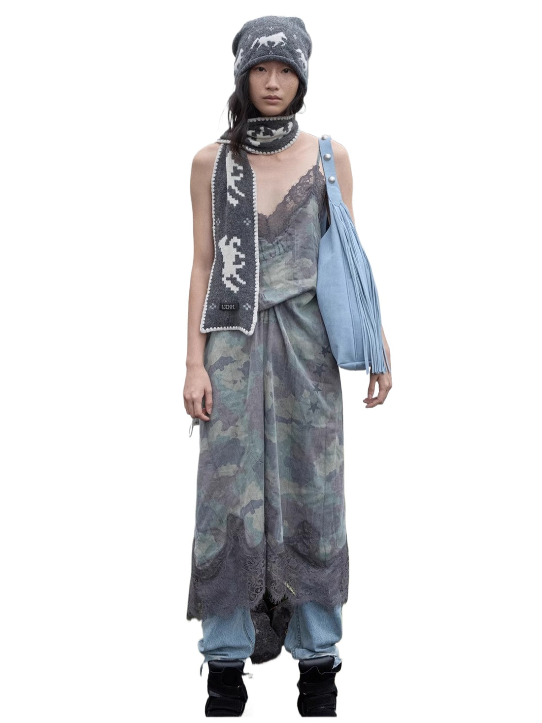 Camouflage Lace-Trim Printed Slip Dress