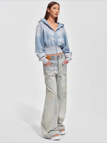 Waist-Cinching Silhouette Cropped Hooded Sweatshirt