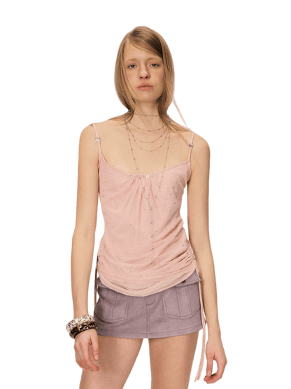 Crystal-Embellished Sheer Ruched Camisole