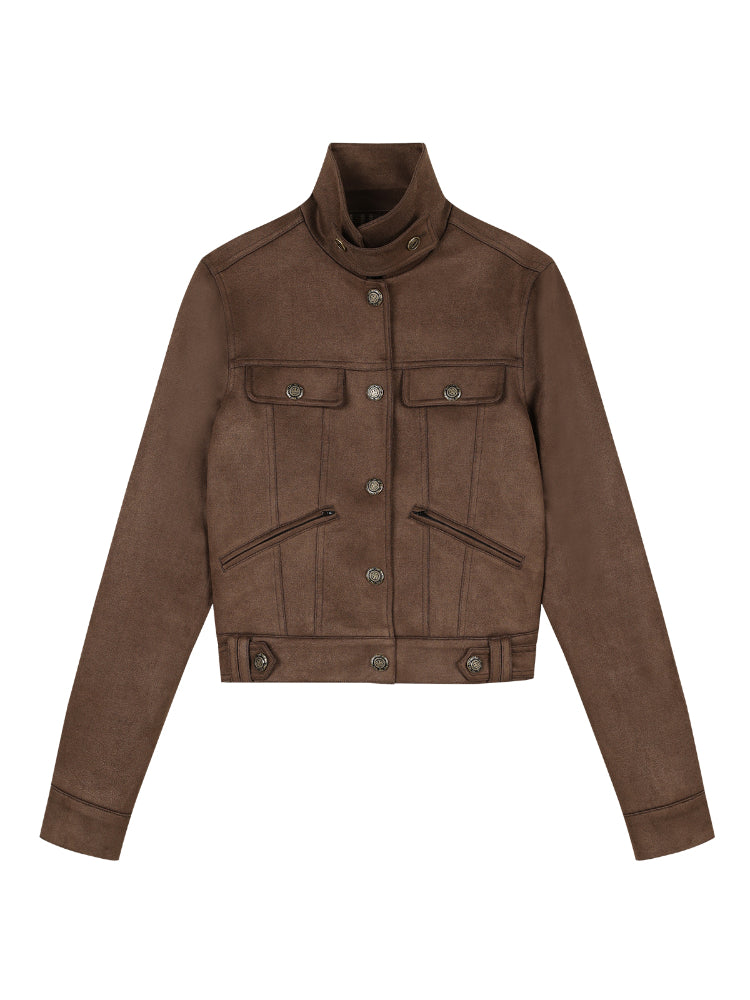 Brown Suede Slim-Fit Jacket