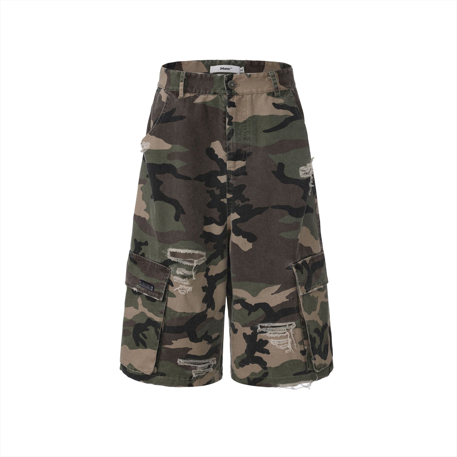 Distressed Slim-Fit Cotton Mid-Length Shorts
