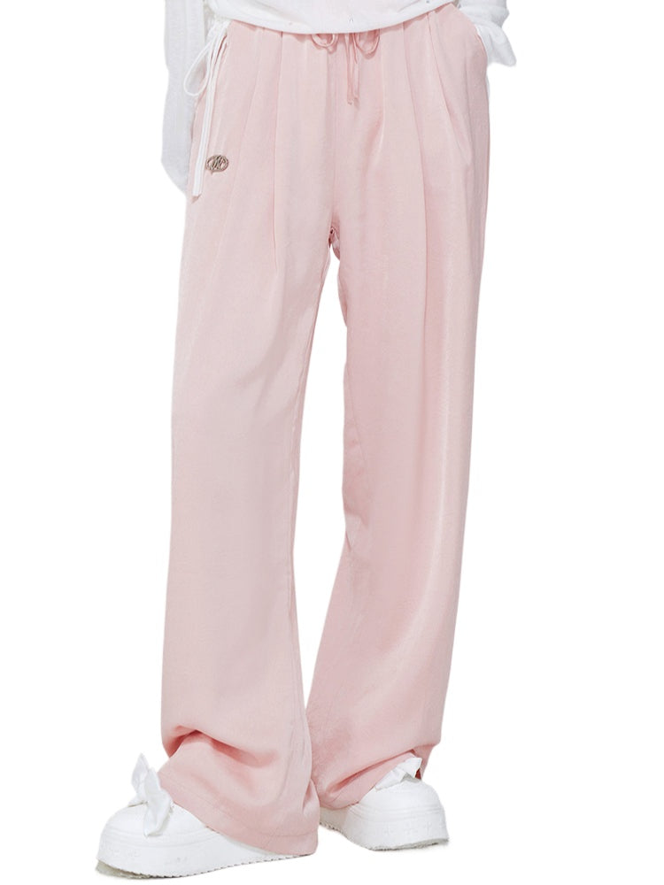 Ice Silk Drapey Elastic Waist Wide-leg Pants - CHINASQUAD
