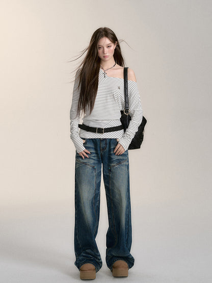 Vintage Washed Straigh-Leg Jeans