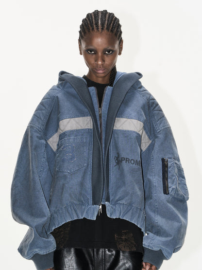 Washed Oversized Utility MA-1 Hooded Jacket