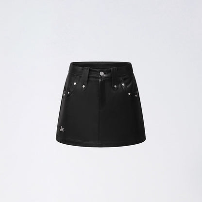 Studded A-Line Faux Leather Mini Skirt