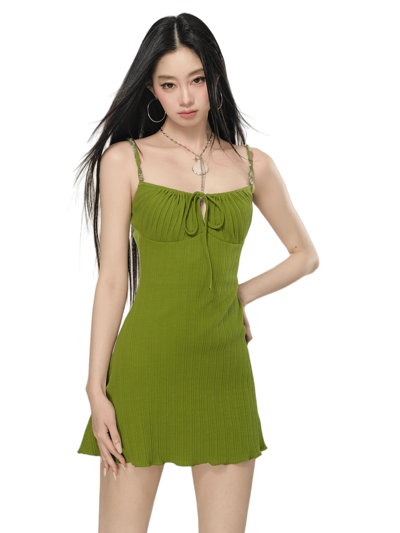 Avocado Green Slim-Fit Midi Slip Dress