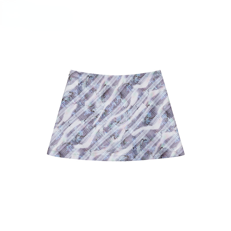 Purple Gray Blue Plaid A-line Skirt