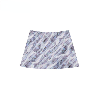 Purple Gray Blue Plaid A-line Skirt