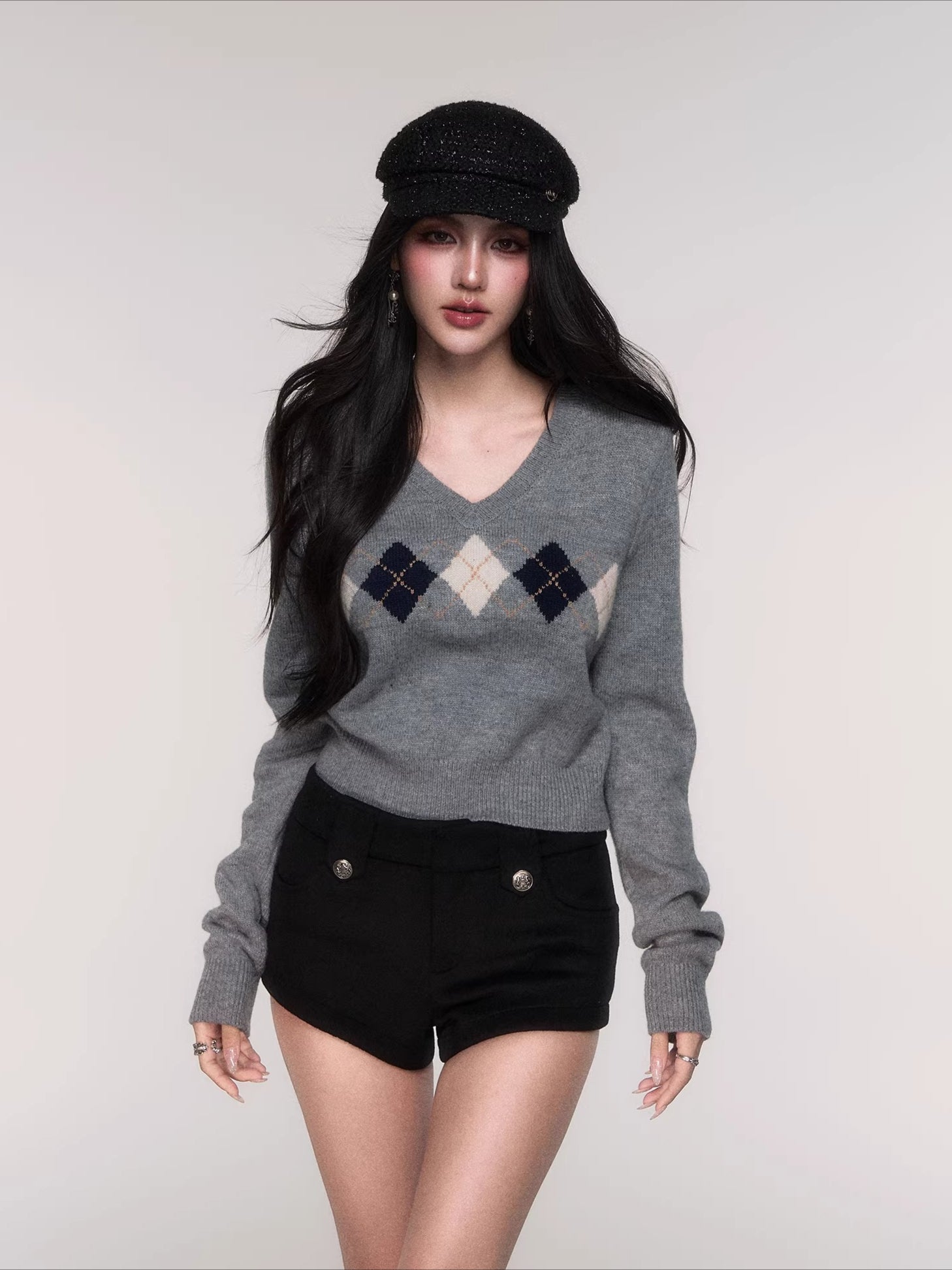 V-Neck Wool-Blend Knit Pullover